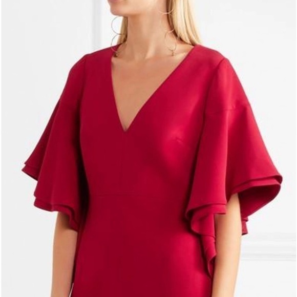 HALSTON Heritage  V-neck Flounce Sleeve Crepe Dress Size 0 - Picture 10 of 17